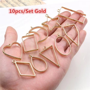 10pcs/lot Gold Color Geometric Figure Charm Hollow Glue Blank Pendant Tray Bezel Charms DIY Handmade Bezel Mold