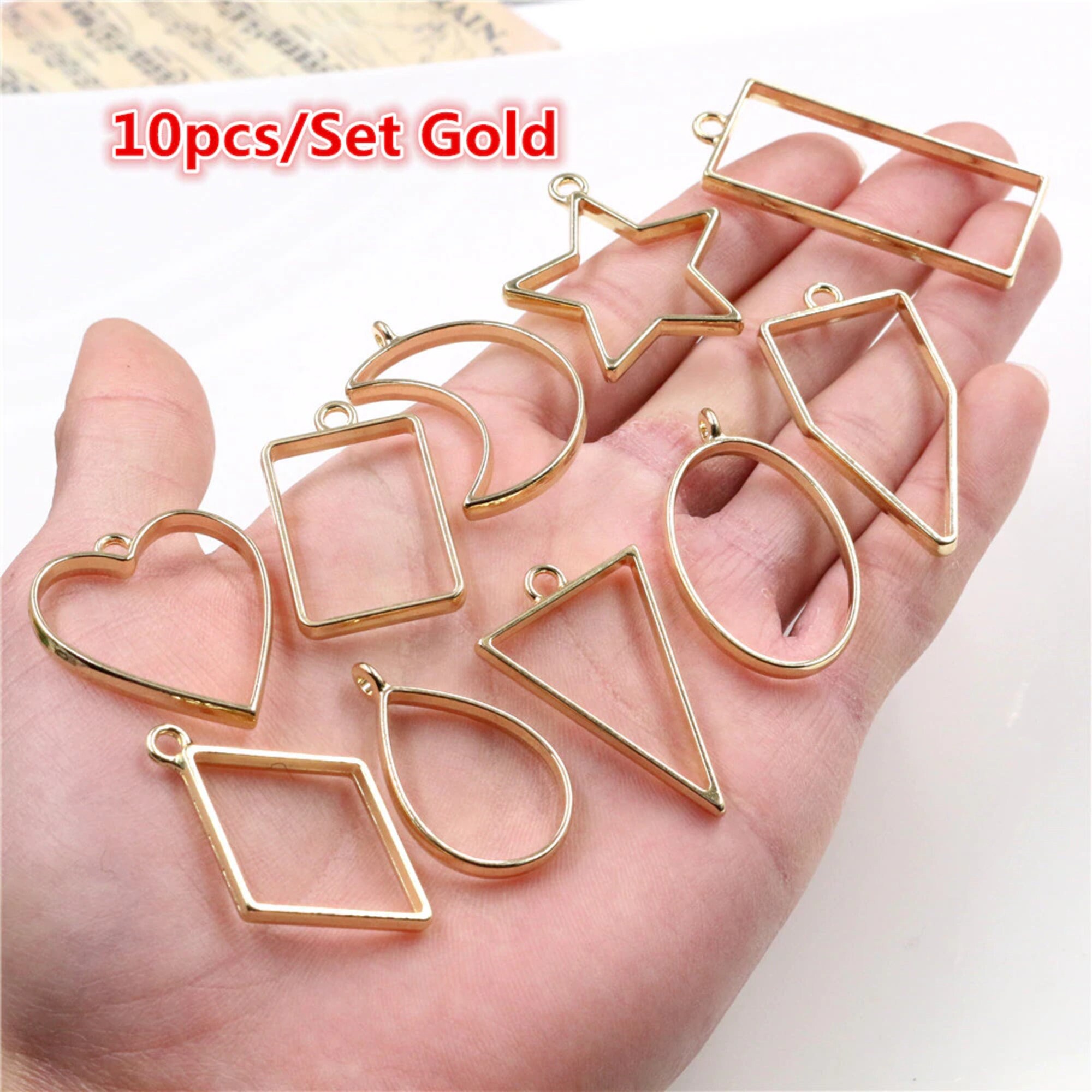 1 Set Mixed Style Geometric Hollow Glue Blank Pendant Tray Kit Epoxy Resin  Earring Keychain Necklace Set For DIY Jewelry Making