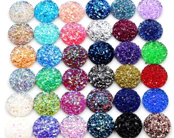 40pcs 8mm 10mm 12mm Fashion  Mix Colors Natural Stone Convex Flat back Resin Cabochons Jewelry Accessories Supplies