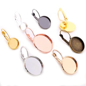 10pcs Classic Colors Plated French Lever Back Earrings Base,Fit 8-20mm Glass cabochons Earring Blank Supplies for Jewelry Making