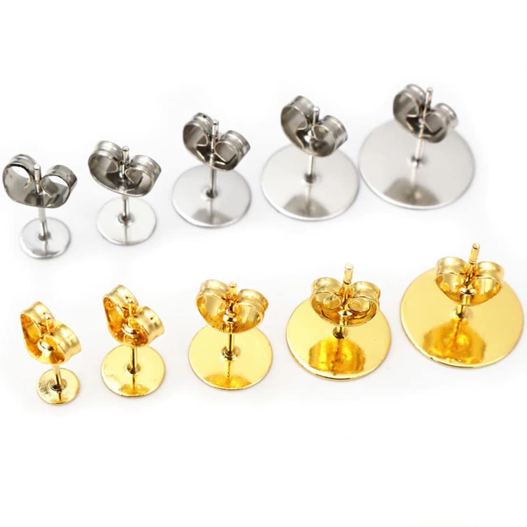 50-100pcs/lot Gold Stainless Steel Earring Studs Blank Post Base Pins ...