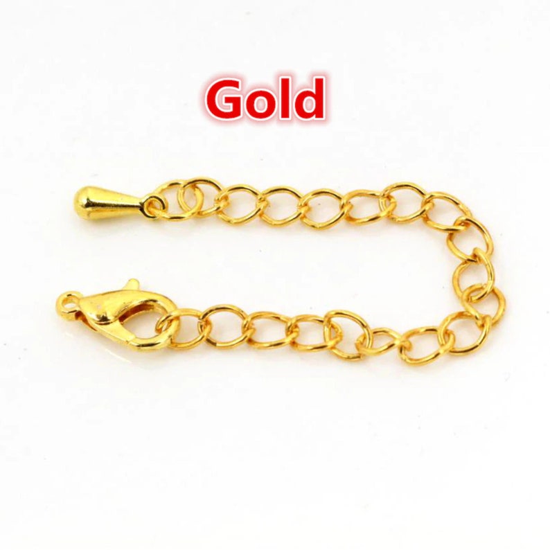 10pcs/lot 50 70mm Tone Extended Extension Tail Chain Lobster Clasps Connector For DIY Jewelry Making Findings Bracelet Necklace Gold