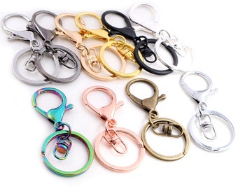 5pcs/lot 30mm Key Ring Long 70mm Popular classic 10 Colors Plated lobster clasp key hook chain jewelry making for keychain