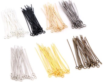 200pcs / sac 16 20 25 30 35 40 45 50mm Eye Head Pins Classic 7 couleurs Plated Eye Pins For Jewelry Findings Making DIY Supplies