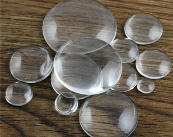 Glass Beads 6mm 8mm 10mm 12mm 14mm 16mm 18mm 20mm 25mm 30mm 35mm Round Flat Back Clear Glass Cabochon, High Quality