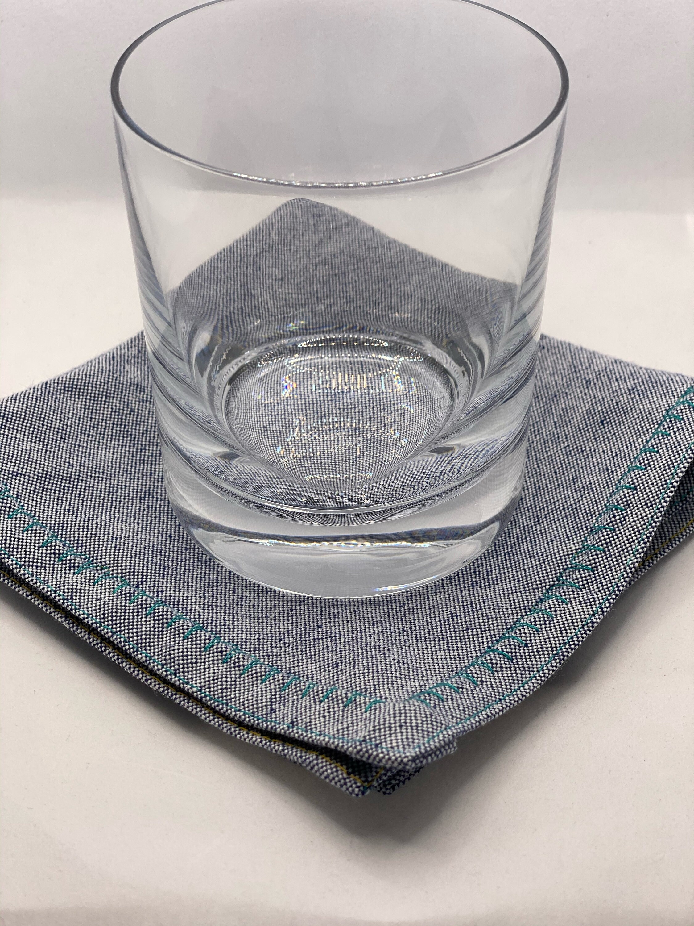 Chambray Cocktail Napkins Teal Stitching Etsy España