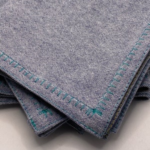 Chambray Cocktail Napkins- Teal Stitching