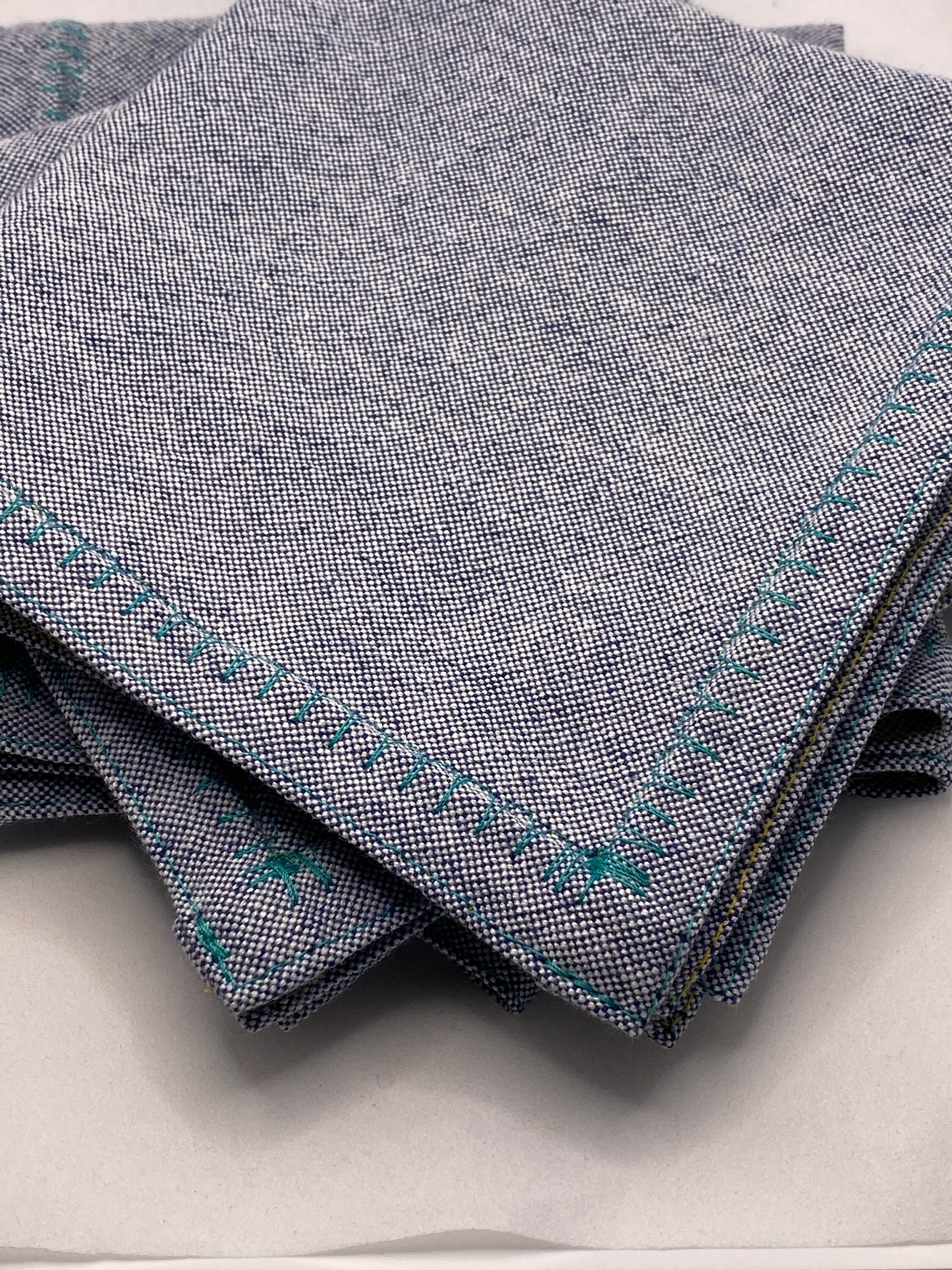Chambray Cocktail Napkins Teal Stitching Etsy España
