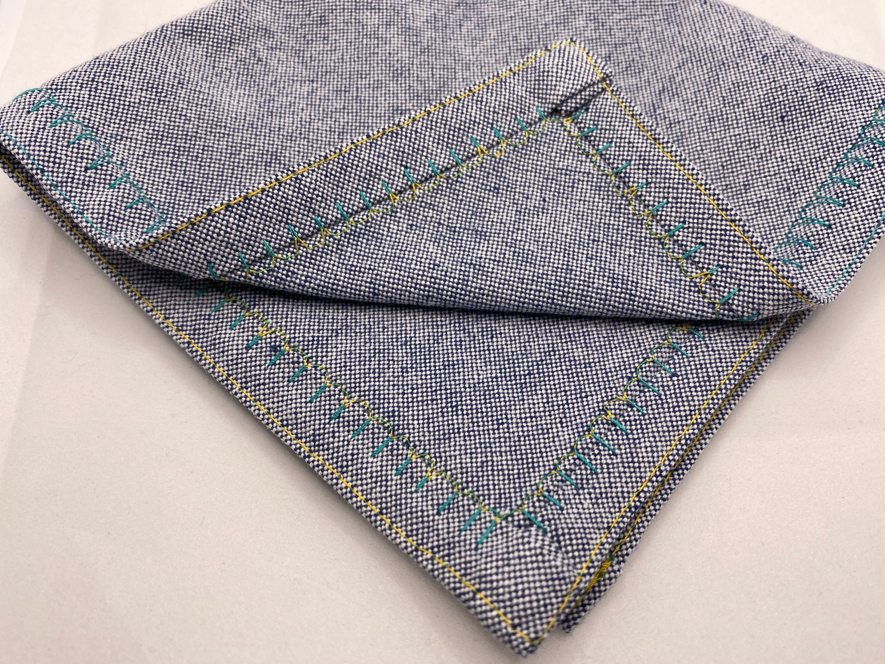 Chambray Cocktail Napkins Teal Stitching Etsy España