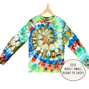 Long Sleeve Tie Dye Tee Shirt | Size Small | Mountain Jam | Ice Dyed 100% Cotton Men&#39;s Unisex Long Sleeve Shirt | Hand Dyed Ready to Ship