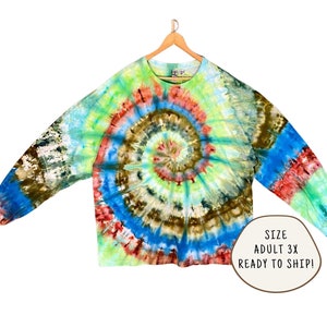 Long Sleeve Tie Dye Tee Shirt | Size 3X | Mountain Jam | Ice Dyed 100% Cotton Men&#39;s Unisex Long Sleeve Shirt | Hand Dyed Ready to Ship