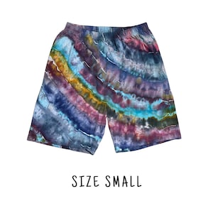 Tie Dye Men&#39;s Shorts | Size Small | 100% Cotton Elastic Waist Shorts w/Pockets | Unisex Summer Festival Beach | Ice Dyed | Ready to Ship