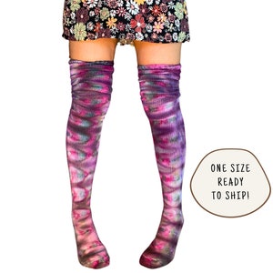 Tie Dye Thigh High Socks | One Size | Hand Dyed Vibrant Colorful Thigh Highs | Extra Tall Stretchy Warm Thigh High Socks | Ready to Ship