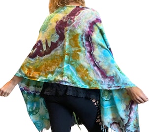 Großer Batik Schal/Schultertuch mit Fransen | 100% Viskose 70 "x 20" Fransen Wrap