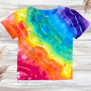 Ice Dyed Kids Tee Shirt | Rainbow | Baby Toddler Youth Sizes | Handmade Unique Kids Outfit | Short Sleeve 100% Cotton | Tie Dye Hand Dyed
