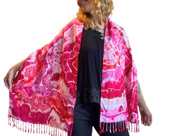 Großer Batik Schal/Schultertuch mit Fransen | 100% Viskose 70 "x 20" Fransen Wrap