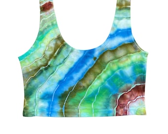 Tie Dye Crop Tank Top | Women's Size Large | Stretchy Form-Fitting Cotton Spandex Crop Top