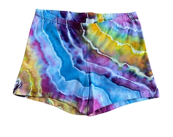 Tie Dye Shorts | Women's Size Small | Elastic Waist Cotton Blend | Ice Dyed