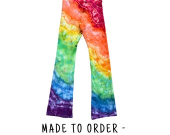 Rainbow Tie Dye Yoga Pants | Women's Sizes S-2X | High Waist Flare Ankle | Made to Order