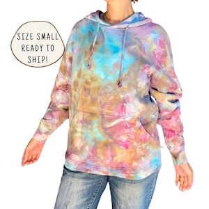 Tie Dye Pullover Hoodie | Size Small | Gemstones | Cotton Fleece Pullover Hooded Sweatshirt | Ice Dye Tie Dye Hand Dyed | Ready to Ship