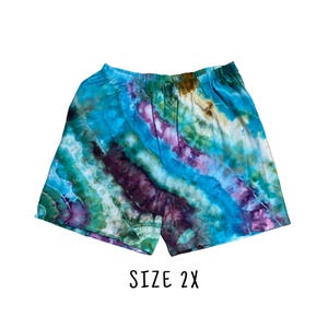 Tie Dye Men&#39;s Shorts | Size 2X | 100% Cotton Elastic Waist Shorts w/Pockets | Unisex Summer Festival Beach | Ice Dyed | Ready to Ship