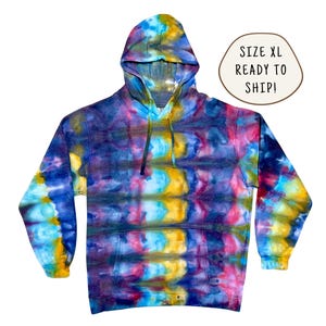 Tie Dye Pullover Hoodie | Size XL | Cotton Fleece Pullover Hooded Sweatshirt | Ice Dye Tie Dye Hand Dyed | Ready to Ship