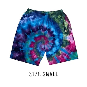 Tie Dye Men&#39;s Shorts | Size Small | 100% Cotton Elastic Waist Shorts w/Pockets | Unisex Summer Festival Beach | Ice Dyed | Ready to Ship