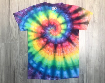 Baby Toddler Kids Rainbow Spiral Ice Dye Tee Shirt - Men Women Matching Family Made to Order Tie Dye Ice Dye Rainbows Hippie Short Sleeve