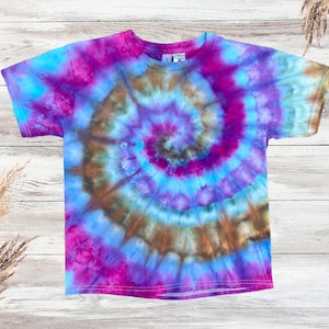 Ice Dyed Kids Tee Shirt | Gemstones Spiral | Baby Toddler Youth Sizes | Handmade Unique Kids Outfit | Short Sleeve 100% Cotton | Tie Dye