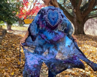 Tie Dye Maxi Duster | Damen Größe Medium | Leichte 100% Viskose Kurzarm