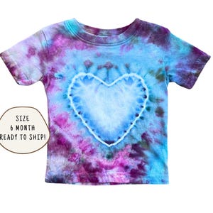 Ice Dyed Baby Tee Shirt | Size 6 Month | Tie Dye Heart | Handmade Unique Kids Outfit | Short Sleeve 100% Cotton | Tie Dye Hand Dyed Ice Dyed
