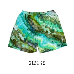Tie Dye Men&#39;s Shorts | Size 2X | 100% Cotton Elastic Waist Shorts w/Pockets | Unisex Summer Festival Beach | Ice Dyed | Ready to Ship