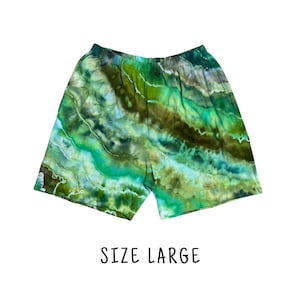 Tie Dye Men&#39;s Shorts | Size Large | 100% Cotton Elastic Waist Shorts w/Pockets | Unisex Summer Festival Beach | Ice Dyed | Ready to Ship