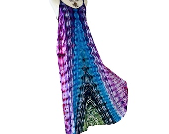 Tie Dye Sleeveless Maxi Dress | Size Small | 100% Rayon Loose Flowy Slip On Dress