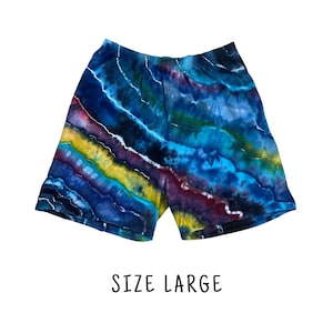 Tie Dye Men&#39;s Shorts | Size Large | 100% Cotton Elastic Waist Shorts w/Pockets | Unisex Summer Festival Beach | Ice Dyed | Ready to Ship
