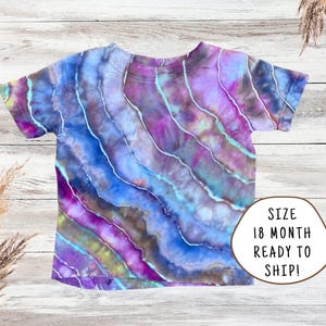 Ice Dyed Baby Tee Shirt | Size 18 Month | Handmade Unique Kids Outfit | Short Sleeve 100% Cotton | Tie Dye Hand Dyed Ice Dyed