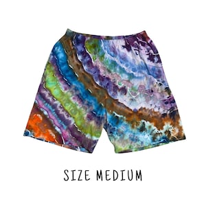 Tie Dye Men&#39;s Shorts | Size Medium | 100% Cotton Elastic Waist Shorts w/Pockets | Unisex Summer Festival Beach | Ice Dyed | Ready to Ship