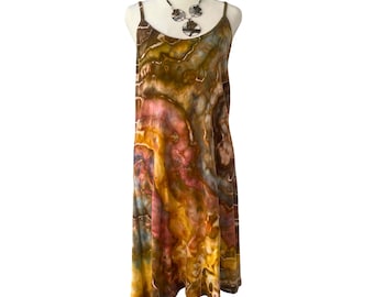 Knielange cami-jurk met tie-dye-effect | Damesmaat Large | Mouwloos rekbaar ribgebreid katoen