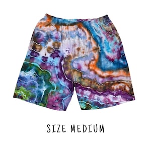 Tie Dye Men&#39;s Shorts | Size Medium | 100% Cotton Elastic Waist Shorts w/Pockets | Unisex Summer Festival Beach | Ice Dyed | Ready to Ship