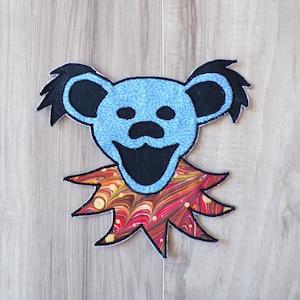 Dancing Bear Face Handmade Applique Patch - 7&quot; x 7.5&quot; - Grateful Dead Dancing Bears Dead and Co Jerry Garcia Hippie Sew-On Patch