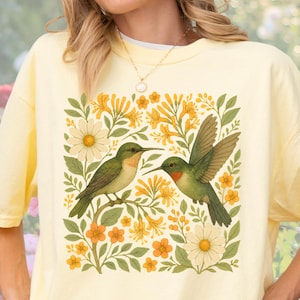 Boho Hummingbird Shirt, Comfort Colors Birding Apparel, Bird Lover Tee, Watercolor Nature Shirt, Backyard Birdwatching Gift