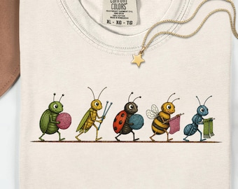 Comfort Colors Knitting Shirt, Funny Knitter Gift, Storybook Bug Tee, Knitter Shirt, Yarn Lover Gift, Vintage Bug Knit Tee