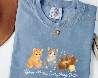 Funny Cat Crochet Shirt, Knitting Lover Gift, Knitting Cat Shirt, Crocheter Gift, Knitter Shirt Comfort Colors