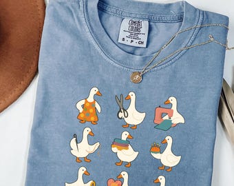 Söt sömnadströja i komfortfärger, sömmerskatröja, rolig sygås-t-shirt, syälskare-gås, rolig sytröja, sömmerska-tröja