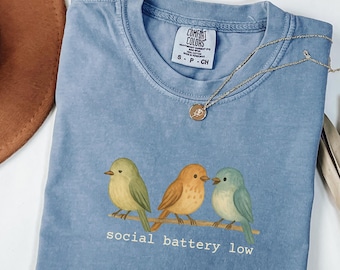 Funny Introvert Tee, Social Battery Low Shirt, Introvert Bird Shirt, Comfort Colors Shirt, Anti Social Tee, Bird Lover Gift