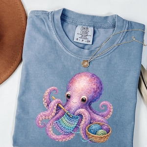 Crochet Octopus Shirt, Funny Crochet Shirt, Comfort Colors Octopus Tee, Yarn Lover Gift, Cute Crochet Aesthetic Shirt