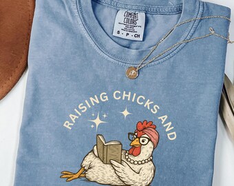 Funny Chicken Reading Shirt, Comfort Colors Funny Chicken Mom Tee,  Gift for Mom, Farmhouse Reader Shirt, Book Lover Gift