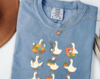Cute Quilting Shirt Comfort Colors, Funny Goose Sewing Tee, Quilter Gift Shirt, Cute Patchwork Sewing Machine Top, Quilt Maker T Shirt
