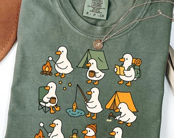 Leuk kampeershirt met gans, grappig T-shirt voor buitenavonturen, comfortabel shirt in vrolijke kleuren voor kampeerders, leuk cadeau voor natuurliefhebbers met een wandel-eendje