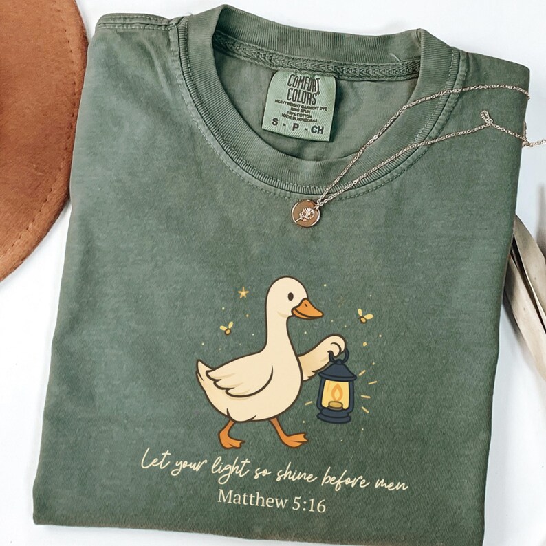 Cute Bible Verse Tee, Christian Comfort Colors Shirt, Let Your Light Tee, Matthew 5:16 Lantern Goose Shirt, Faith Aesthetic Christian Gift
